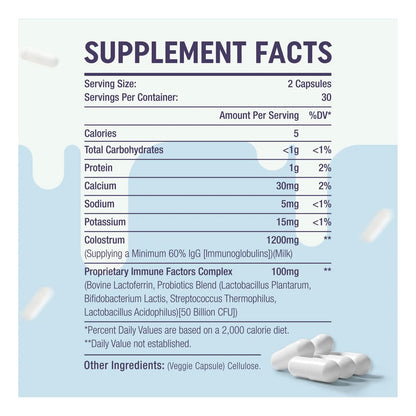 Capsulas De Calostro Bovino 1300 Mg 60 Igg Soporte Inmune E Intestinal 120 Caps