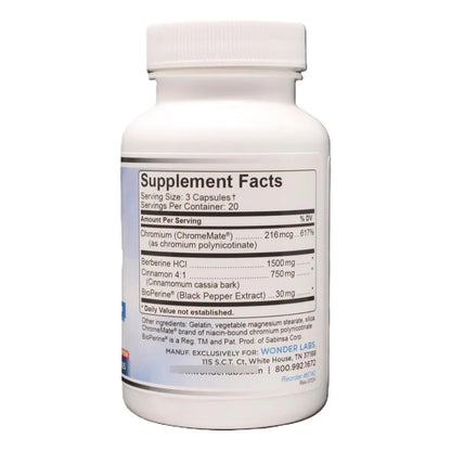 Berberina HCL 1500 Mg Con Canela Cromo Y Bioperina Para Glucosa Y Corazón 60 Cápsulas