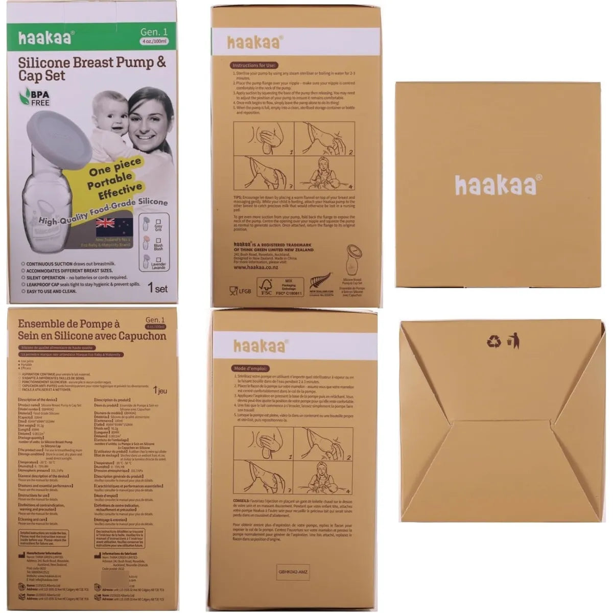 Extractor De Leche Manual Haakaa Con Tapa Silicona 118 Ml Succion Natural Sin Esfuerzo