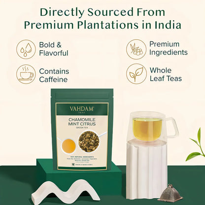 Té Verde Cítrico Manzanilla Y Menta Vahdam 100G Hojas Sueltas Antioxidante Relajante