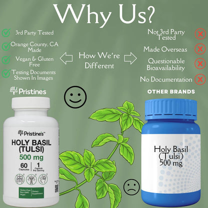 Albahaca Santa Tulsi 500 Mg Suplemento Adaptogeno Relajante Apoyo Inmunologico Vegano Sin OMG