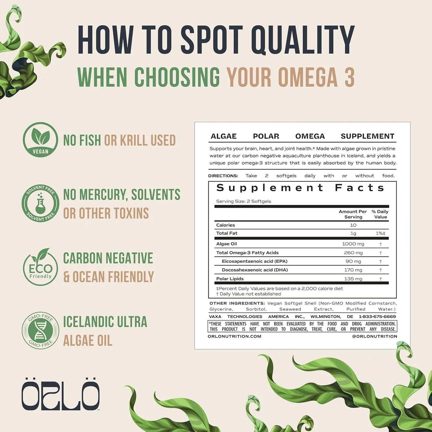 Aceite De Algas Omega 3 Triple Fuerza Con Dha Y Epa Vegano Orlo 60 Cápsulas