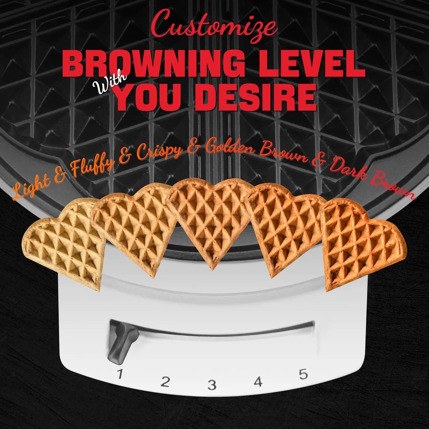 Mini Waflera Corazón Control Dorado Cocina Waffles Perfectos