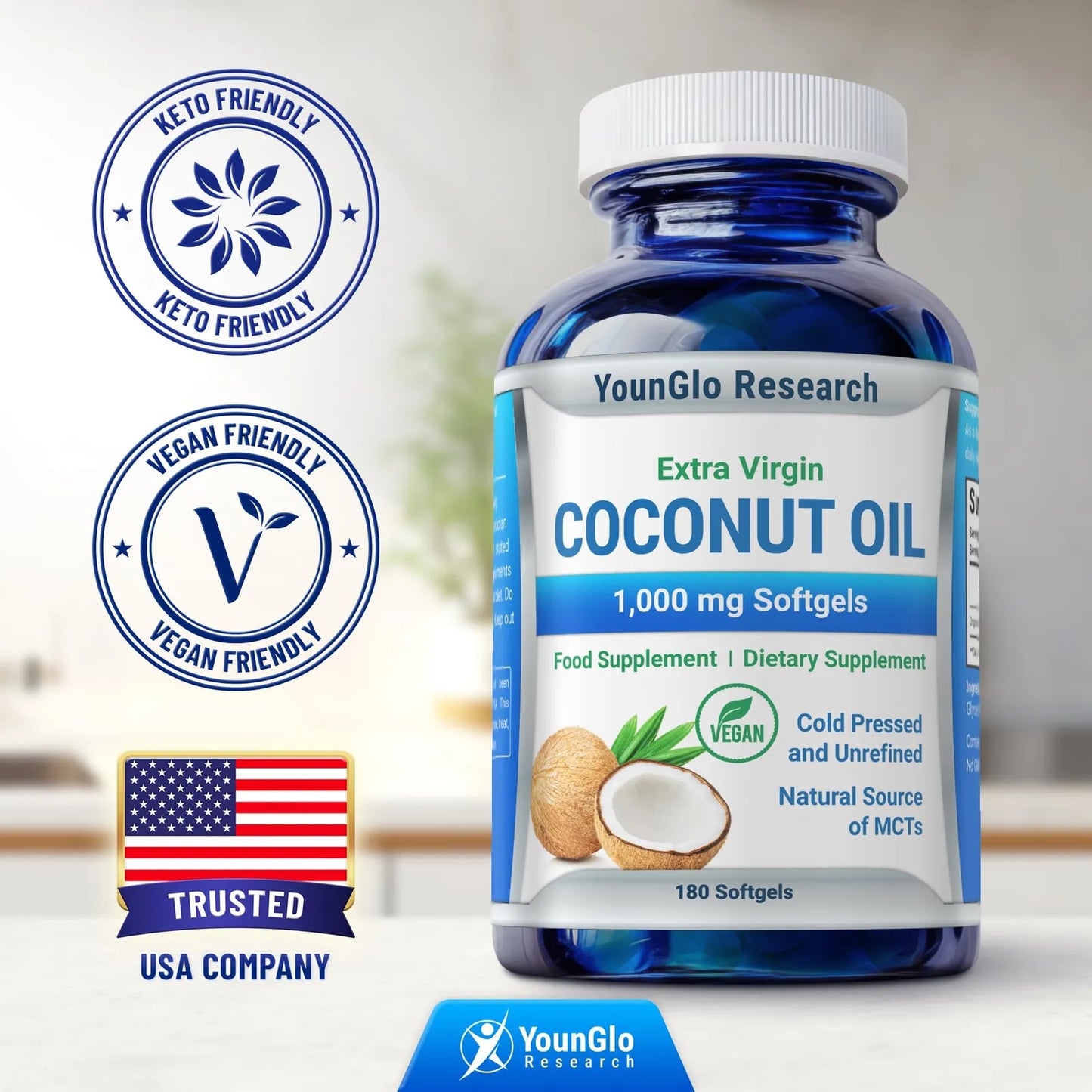 Aceite De Coco Orgánico Extra Virgen 180 Cápsulas Veganas Suplemento Dietético