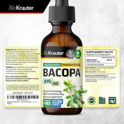 Gotas De Bacopa Monnieri Bio 60ml Apoyo Cerebral Vegano Sin Alcohol