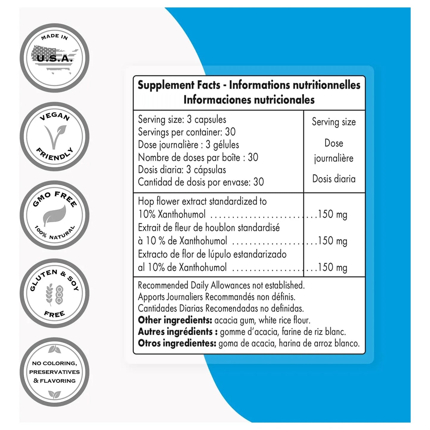 Xantohumol 150 Mg Extracto Flor Lúpulo 90 Cápsulas Antioxidante Potente