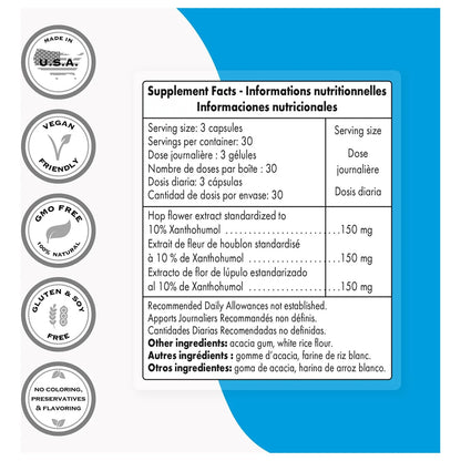 Xantohumol 150 Mg Extracto Flor Lúpulo 90 Cápsulas Antioxidante Potente