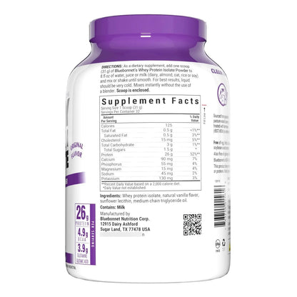 Proteina De Suero De Leche Aislada Sin Azucar Ni Gluten 2.2 Lb Sabor Original