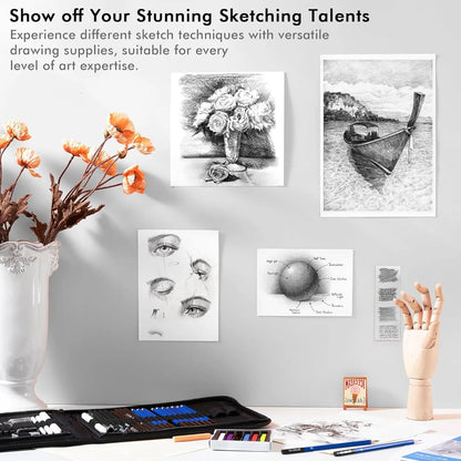 Kit De Lapices De Dibujo Profesional 52 Piezas Estuche Portatil Con Accesorios