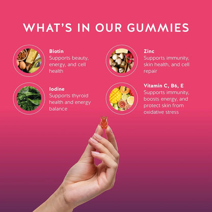 Gomitas De Biotina 5000 Mcg Cabello Fuerte Piel Radiante Uñas Sanas Vegano