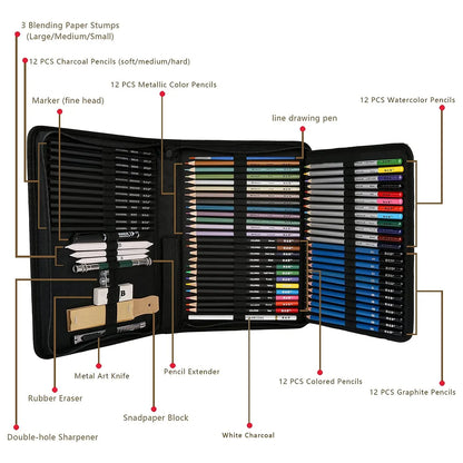Juego Profesional 72 Lápices Dibujo Estuche SOMOS IMPORTACIONES GOLD Kit Arte Completo