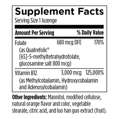 Pastillas B12 3000 Mcg Con Metilfolato MTHF Sabor Naranja Designs For Health