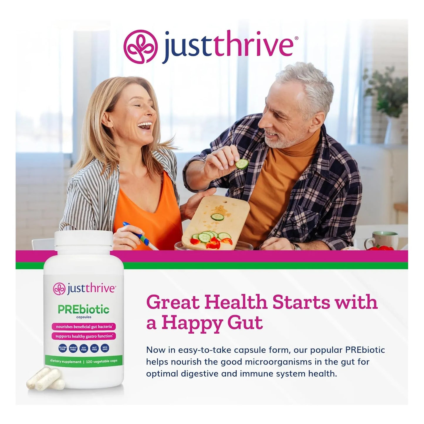 Capsulas Prebioticas Apoyo Gastrointestinal E Inmunologico Just Thrive 120 Caps