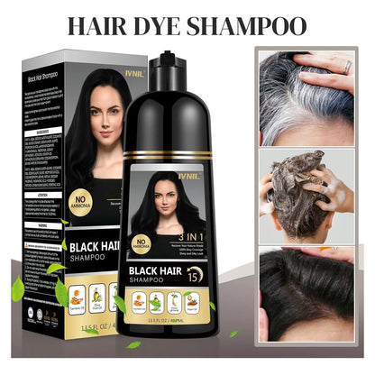 Champu Tinte Cabello Negro Permanente 3 En 1 Cobertura Canas 400Ml