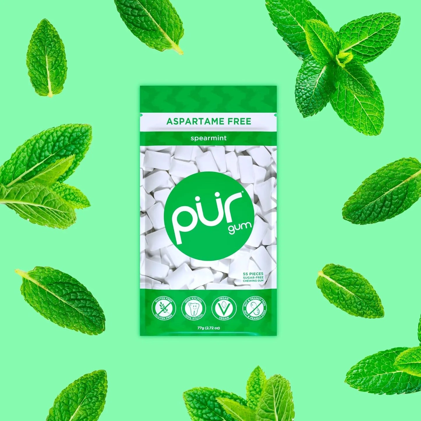 Pu Chicle Menta Verde 100 Xilitol 55 Und X 6 Paquetes Sabor Intenso Y Saludable