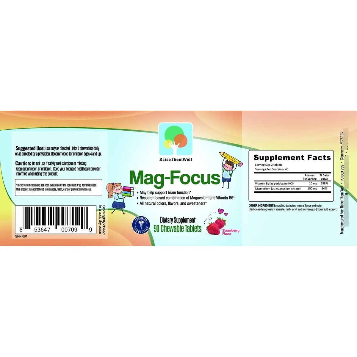 Tabletas Masticables De Magnesio Con Sabor A Fresa Natural Para Niños 90 Unidades
