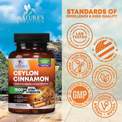 Capsulas De Canela Organica Ceylon 1800 Mg 60 Unidades Pura Y Potente