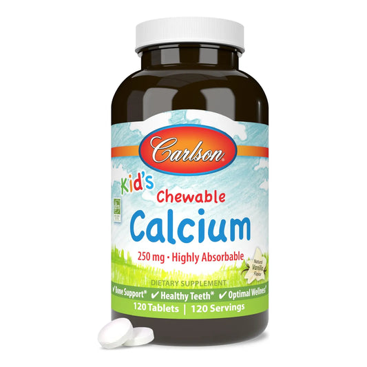 Calcio Masticable Para Niños 250 Mg Sabor Vainilla Huesos Fuertes