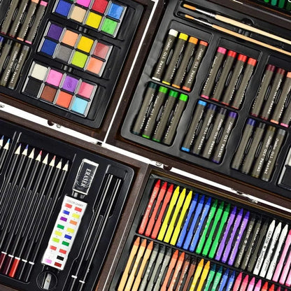 Kit De Dibujo Sunnyglade 145 Piezas Caja Madera Lápices Acuarelas Y Más