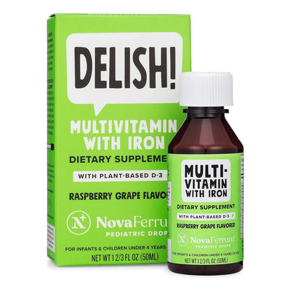 Multivitamínico Vegano Con Hierro NovaFerrum Delish Sabor Uva Frambuesa Para Bebés