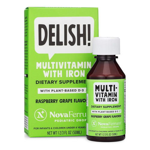 Multivitamínico Vegano Con Hierro NovaFerrum Delish Sabor Uva Frambuesa Para Bebés