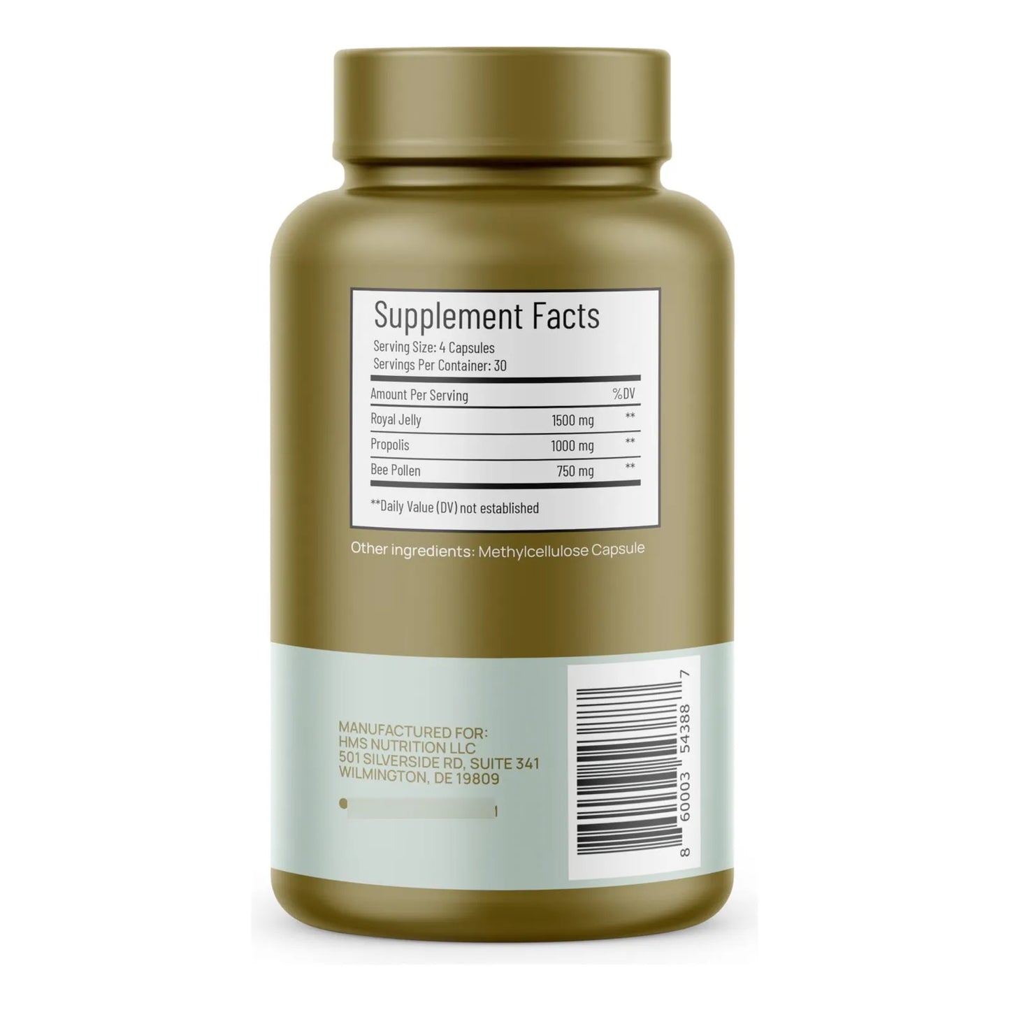 Polen De Abeja Premium Con Propóleo Y Jalea Real 3250 Mg 120 Cápsulas Vegetarianas
