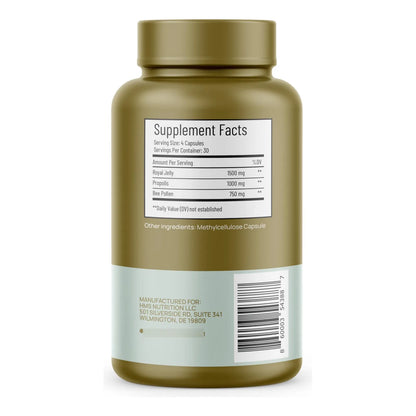 Polen De Abeja Premium Con Propóleo Y Jalea Real 3250 Mg 120 Cápsulas Vegetarianas
