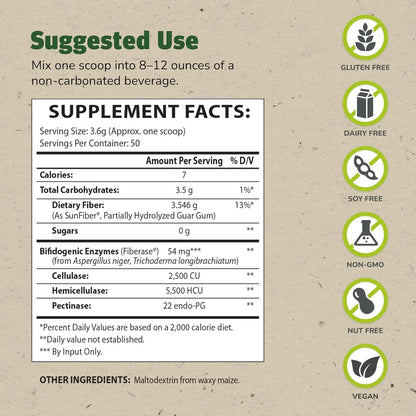 Fibra Prebiotica TruFiber 180g Estimula Probióticos Salud Digestiva Vegano
