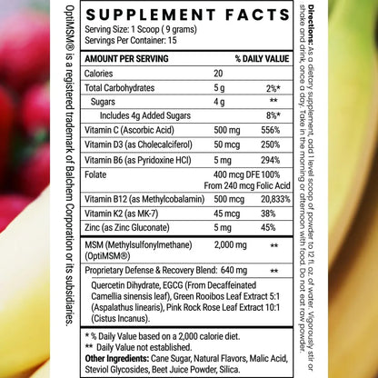 Polvo De Msm Quercetina Vitamina C Zinc Sabor Fresa Platano Refuerzo Inmunologico