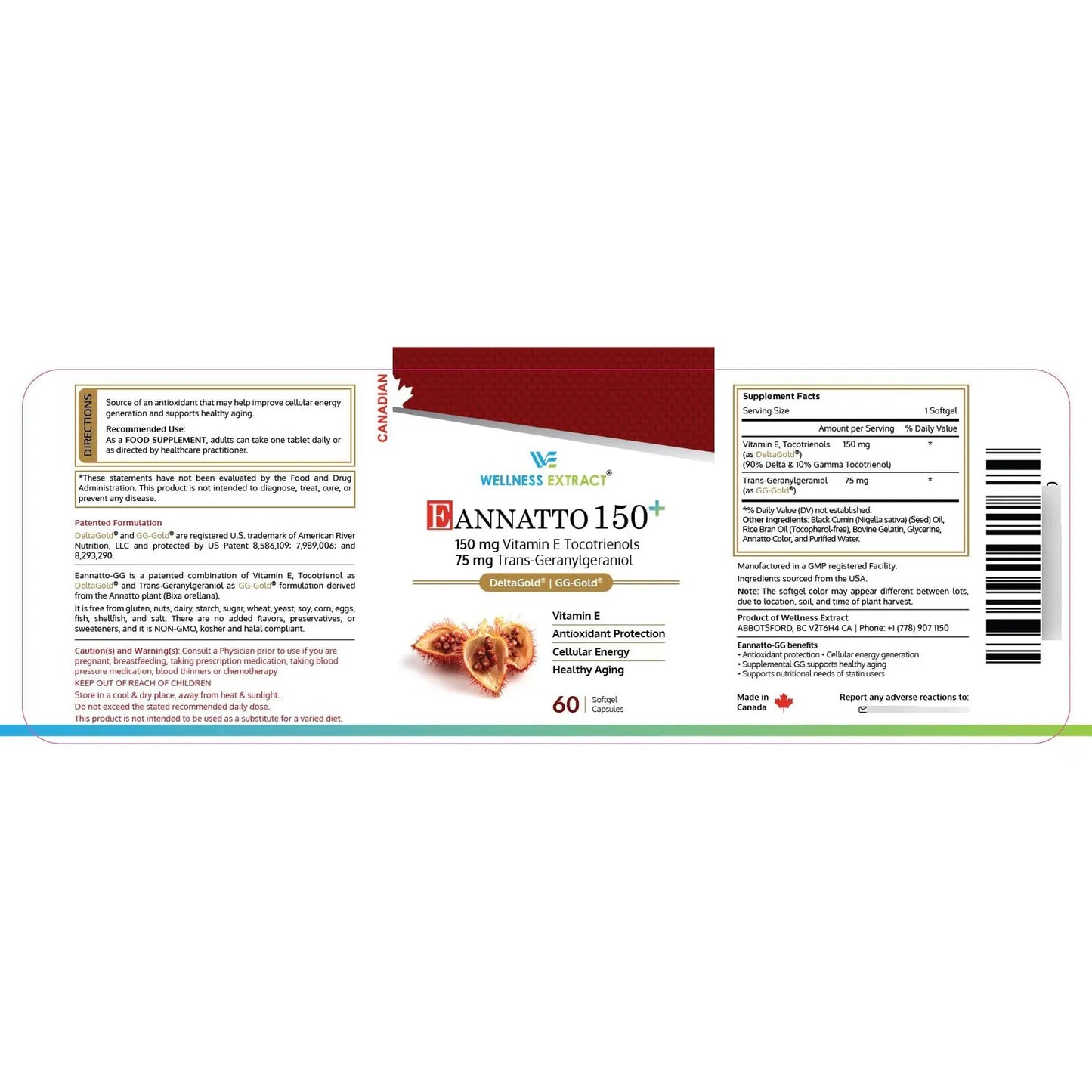 Eannatto 150mg Vitamina E Tocotrienoles Antioxidante Potente 60 Capsulas Blandas
