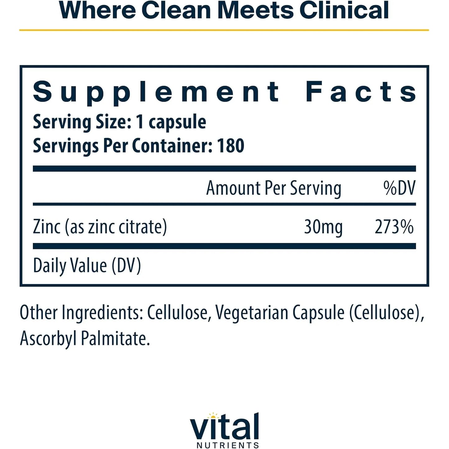 Citrato De Zinc 30 Mg 180 Capsulas Apoyo Inmunologico Vital Nutrients