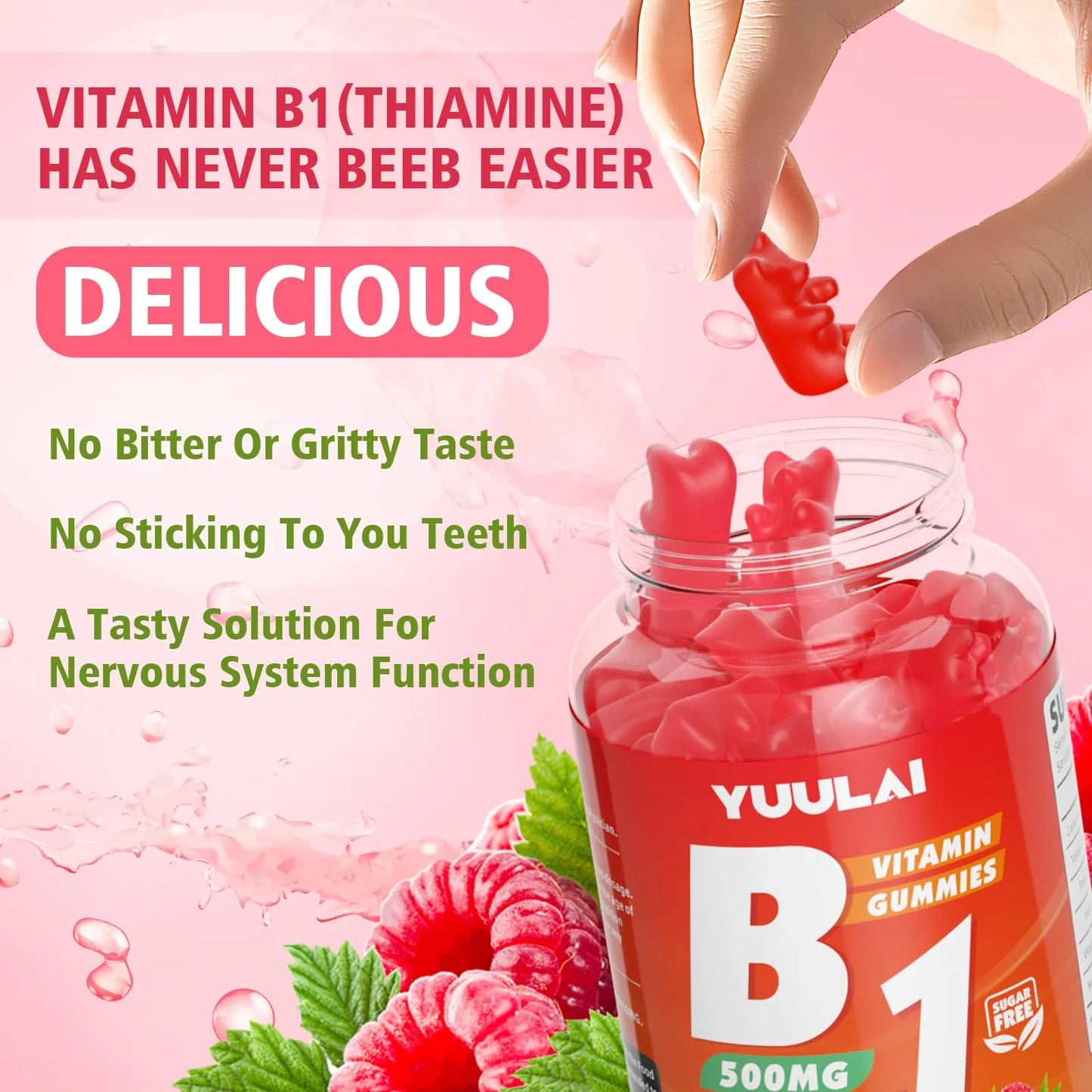 Gomitas De Vitamina B1 500 Mg Con Magnesio Para Energía Y Sistema Nervioso