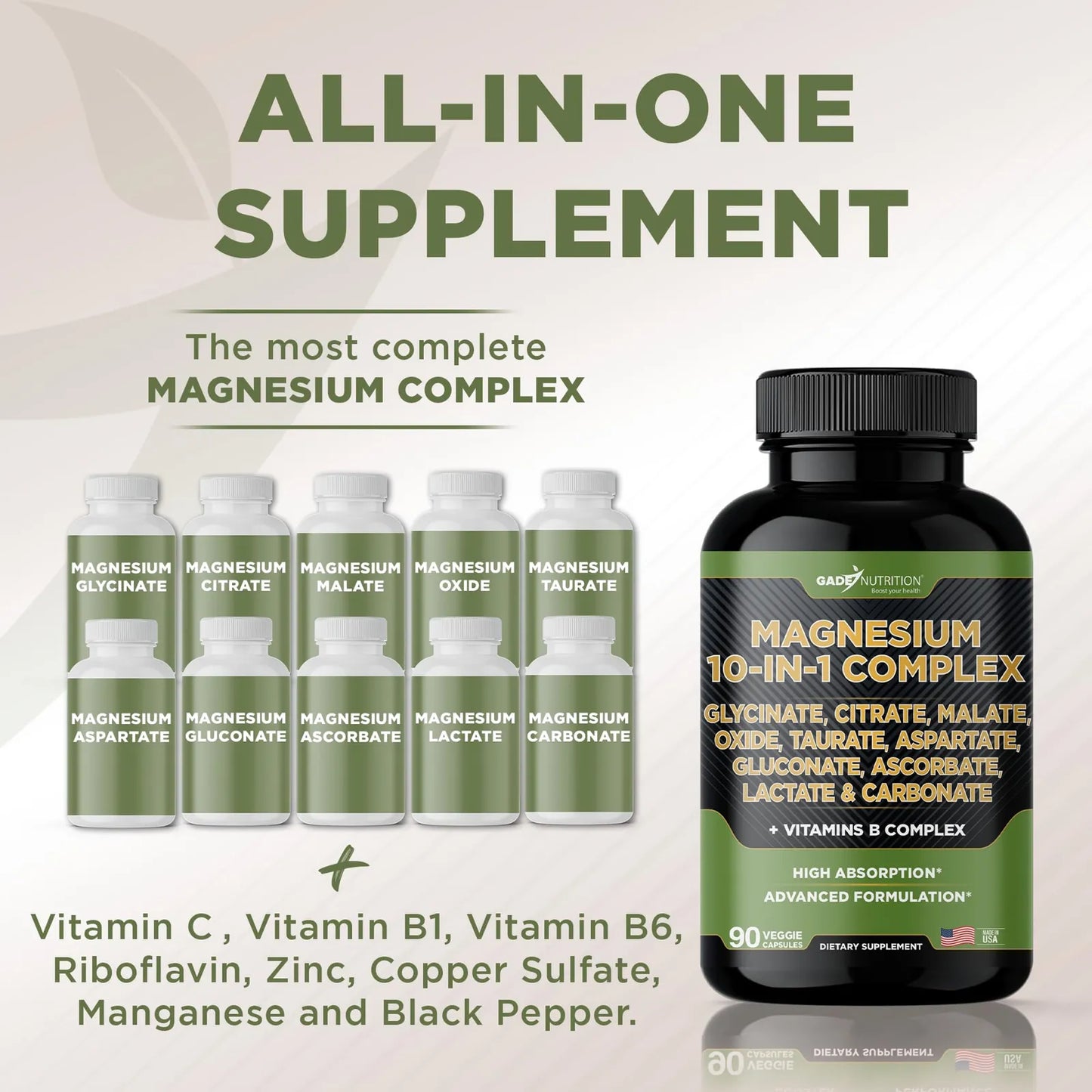 Complejo De Magnesio 10 En 1 Con Vitaminas B Y Minerales Gade Nutrition
