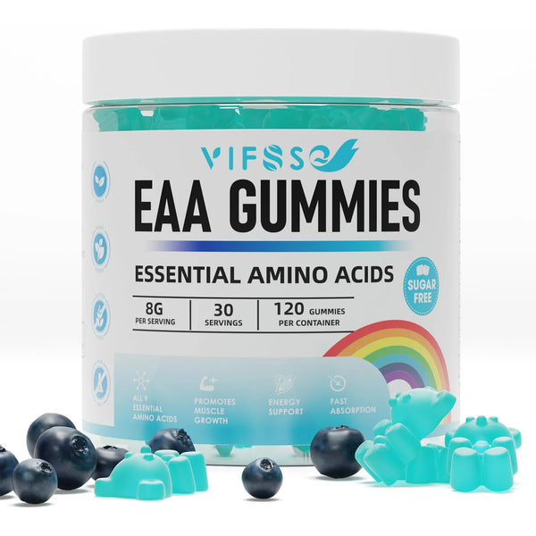 Gomitas EAA Frambuesa Azul 120 Unidades Aminoácidos Esenciales Y BCAA