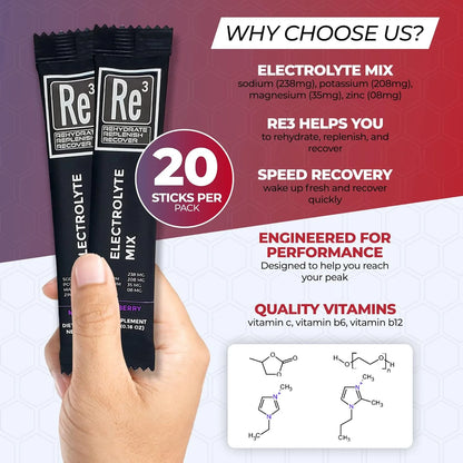 Electrolitos En Polvo Para Hidratación Mezcla De Vitaminas M Re3 Rehydrate Replenish Recover