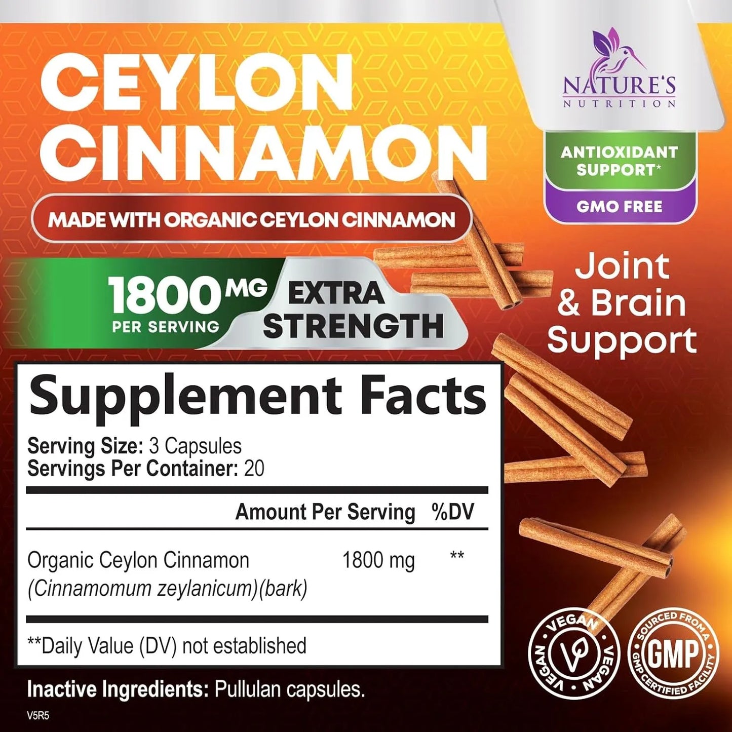 Capsulas De Canela Organica Ceylon 1800 Mg 60 Unidades Pura Y Potente