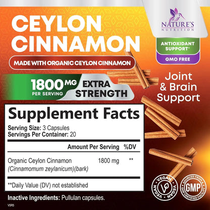 Capsulas De Canela Organica Ceylon 1800 Mg 60 Unidades Pura Y Potente
