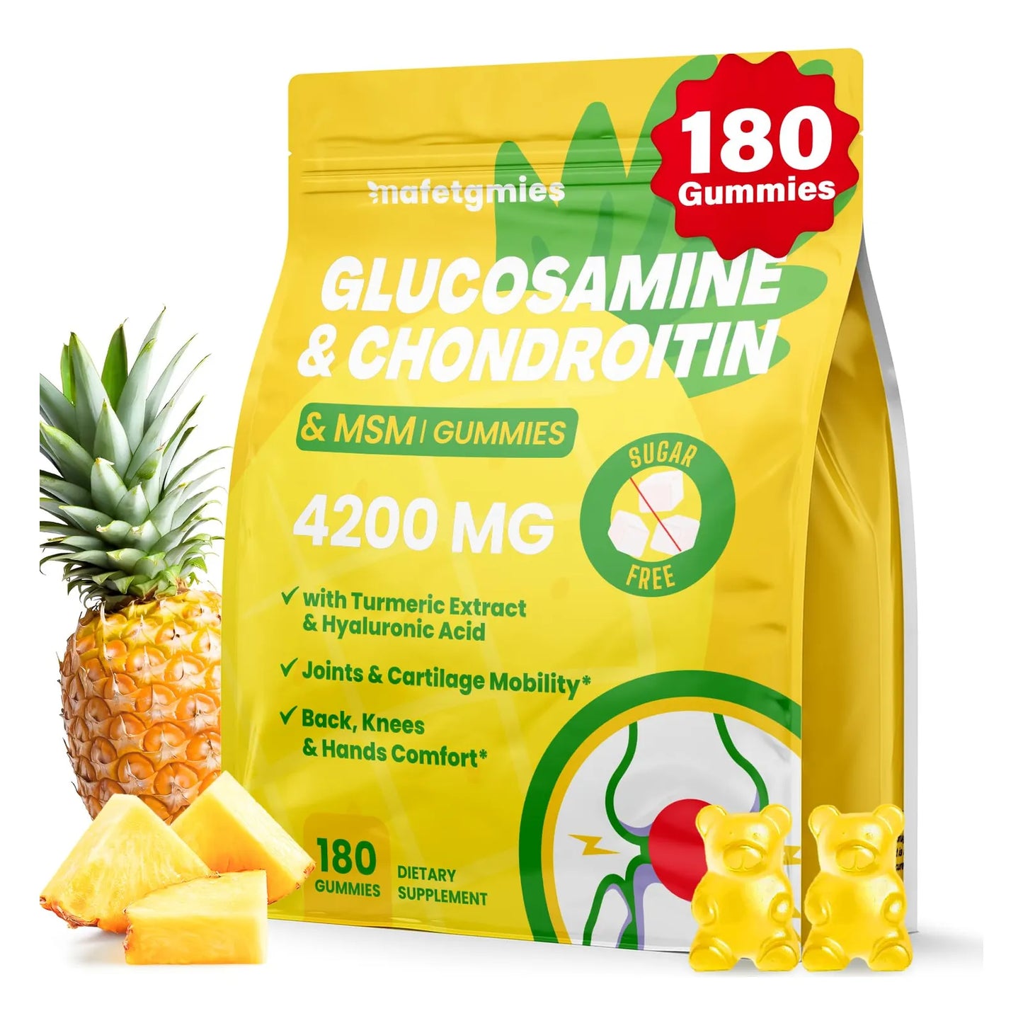 Gomitas De Condroitina Y Glucosamina 180 Unidades Sabor Piña