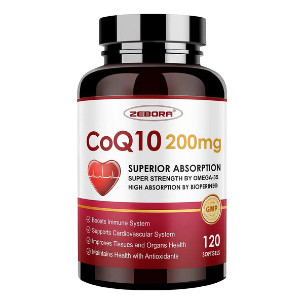 Capsulas Blandas Coenzima Q10 200mg Con PQQ BioPerine Omega3 120 Unidades