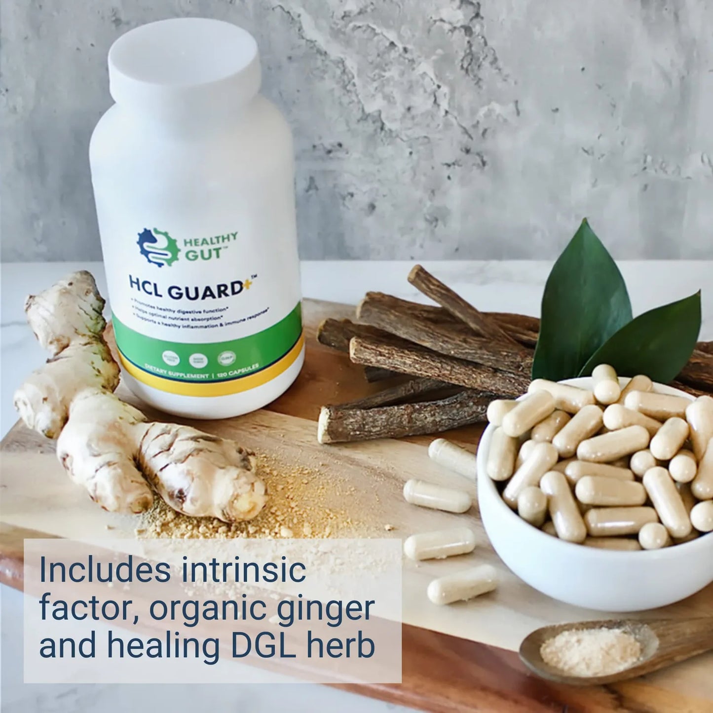 HCL Guard+ Apoyo Digestivo Con Betaína Jengibre Y Pepsina 60 Cápsulas