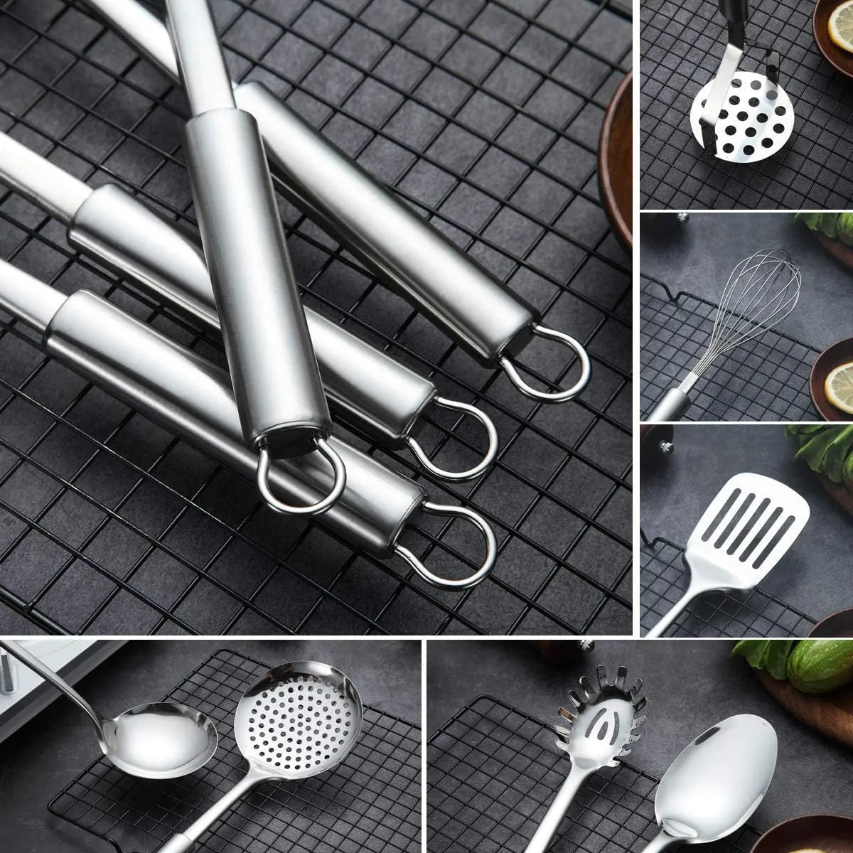 Juego De Utensilios De Cocina Berglander 8 Piezas Acero Inoxidable Con Soporte