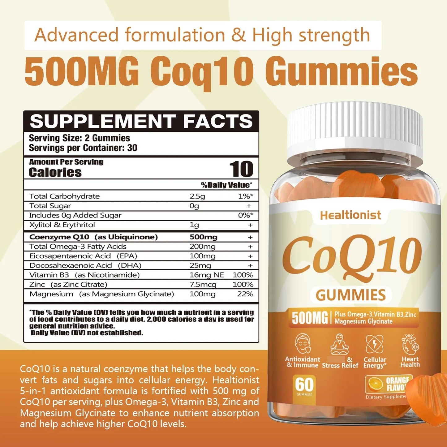 Gomitas Coq10 500 Mg Con Omega 3 Y Magnesio Absorcion Mejorada