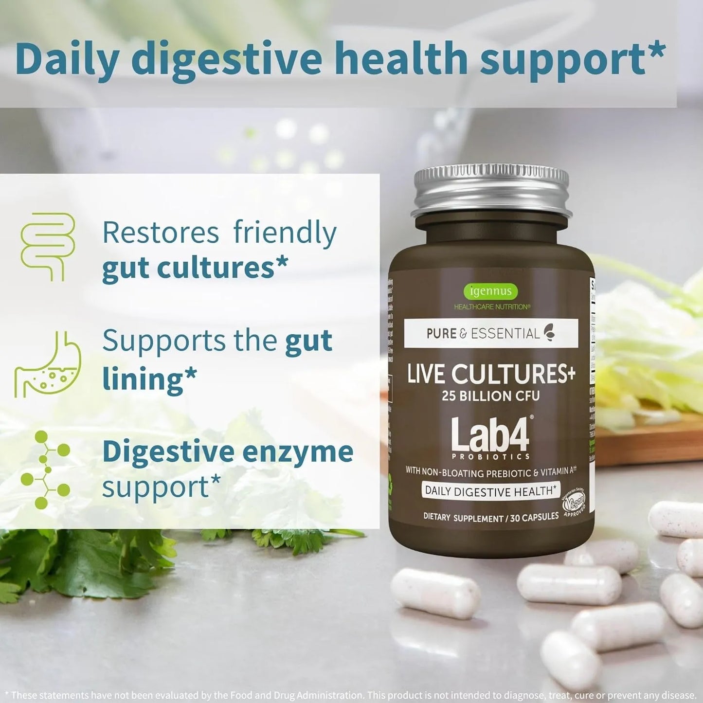 Probióticos Prebióticos 25 Mil Millones UFC Lactobacillus Acidophilus Salud Intestinal Vegano