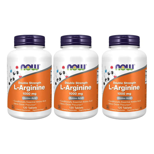 L-Arginina 1000 Mg 120 Tabletas Paquete De 3 NOW Suplemento Cardiovascular