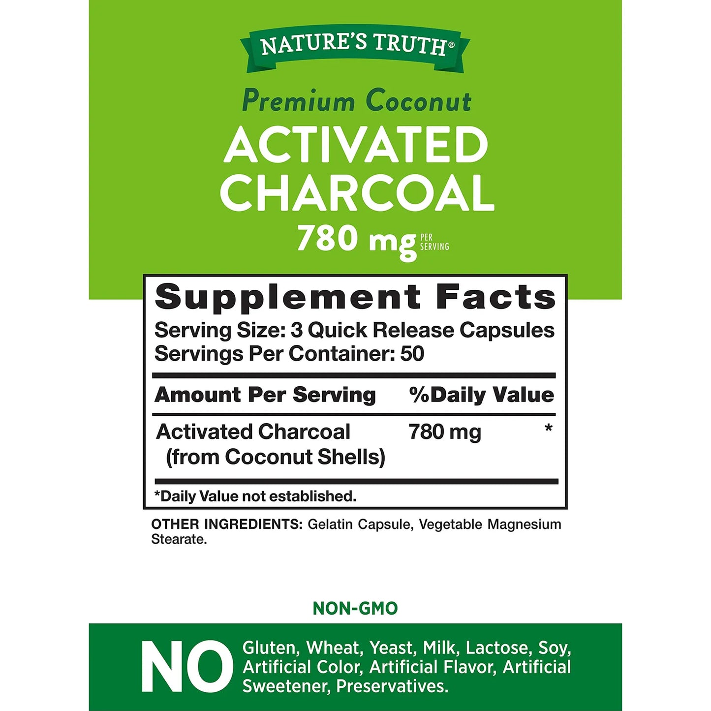 Cápsulas De Carbón Activado 780 Mg 150 Unidades Tamaño Económico Nature's Truth