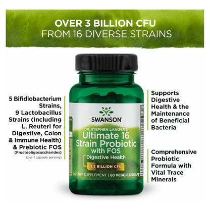 Probiótico Natural Con FOS Prebiótico 16 Cepas Apoyo Digestivo Dr Stephen Langer