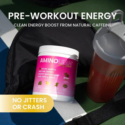 AminoLean Pre Entrenamiento Energía Limpia Con Biotina Elixir De Bayas 30 Porciones
