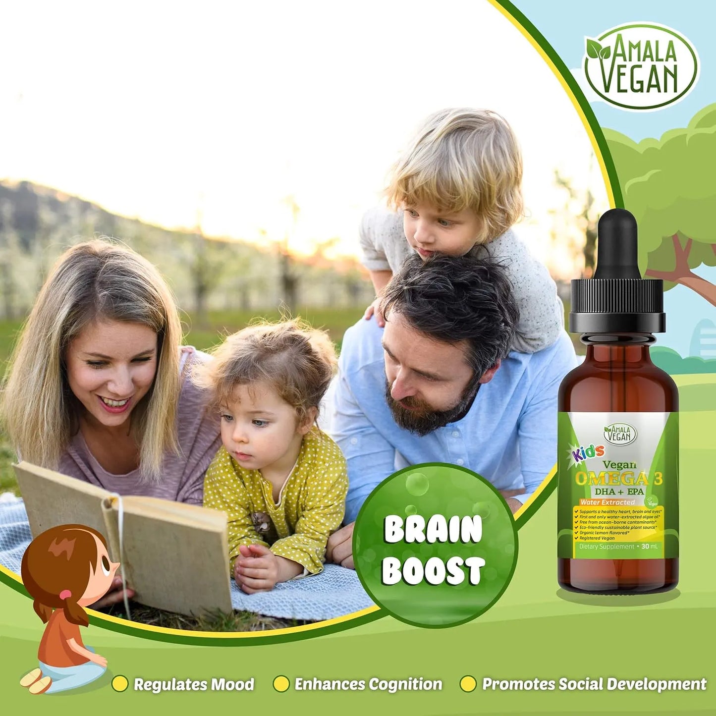 Aceite Omega 3 Limon Organico Niños Vegano DHA EPA Suplemento Liquido