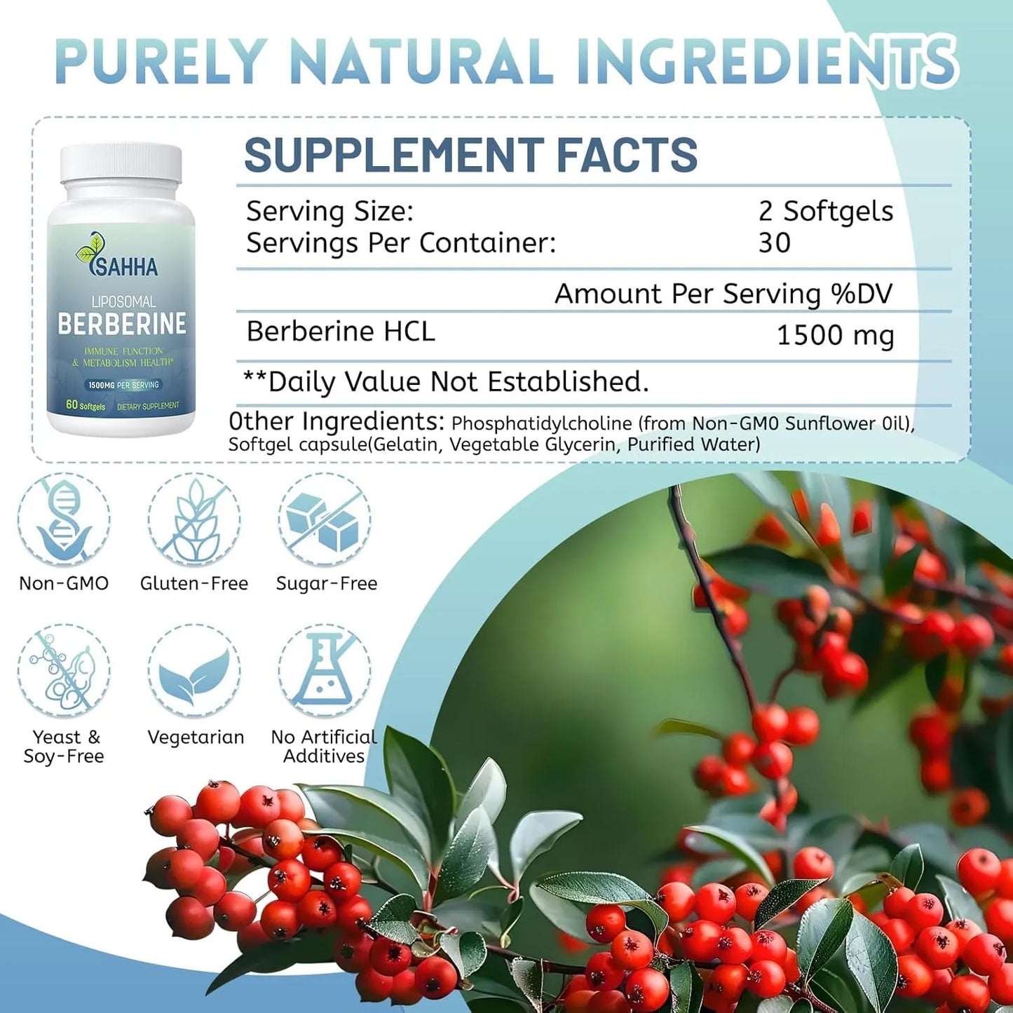 Cápsulas Liposomales Berberina 1500mg Sahha Absorción Superior Efecto Antioxidante