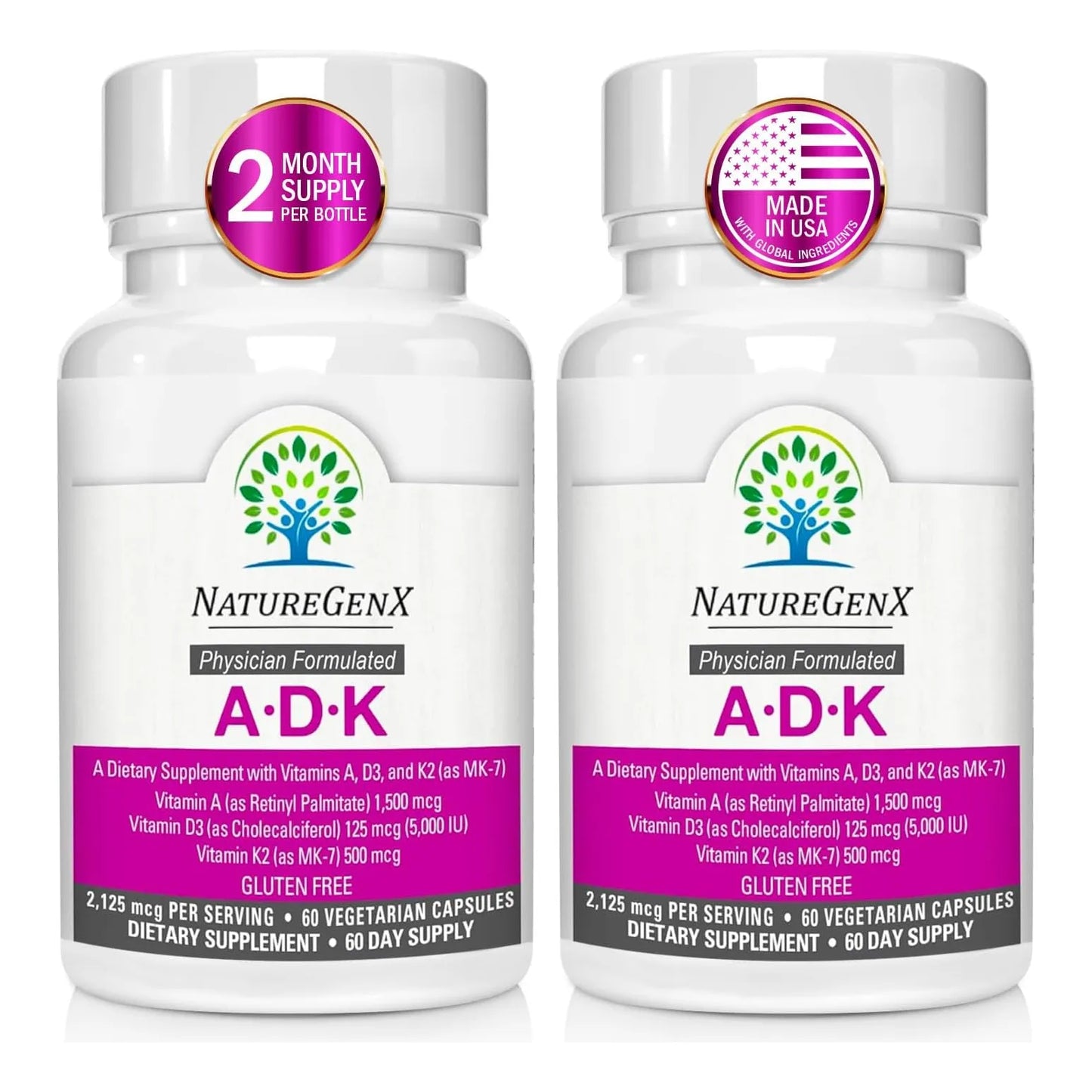 Vitaminas A D3 K2 Salud Ósea 60 Cápsulas Paquete 2 Mejoradas